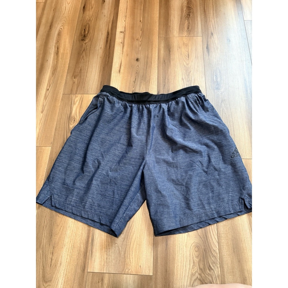 Adidas Athletic Shorts Men's‎ XL Heathered Blue Zip Pockets Drawstring 8" Inseam